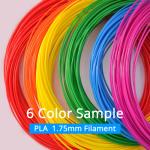 PLA Filament 1.75mm Sample 6 Colors for 3D Printing